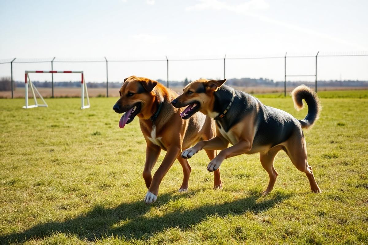 Grote honden spelen op het algemene speelveld
